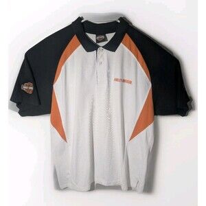 Harley Davidson Cycles Shirt Mens XL Short Sleeve Polo White Orange Texas